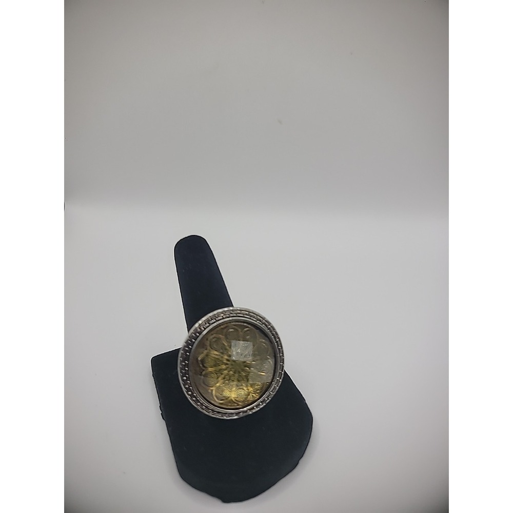Vintage Ring Size 6 Silver Tone Yellow Green Faceted Round Circle Jewelry